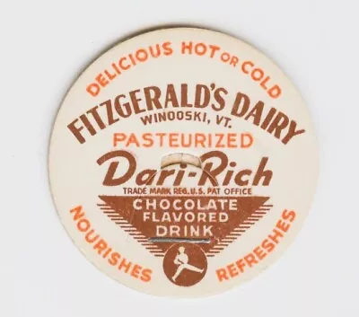 Fitzgerald's Dairy. WINOOSKI Vermont Vt. Fitzgeralds Chocolate Milk Bottle Cap • $12.95