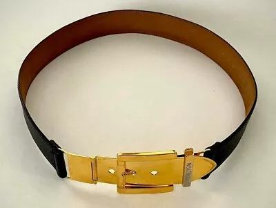 Vintage Moschino By Redwall Gold Buckle Black Leather Belt Size 44 • $95