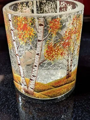 Yankee Candle Fall  2022  Birch Tree & Leaves Crackle Glass Voitive Holder  • £14.45