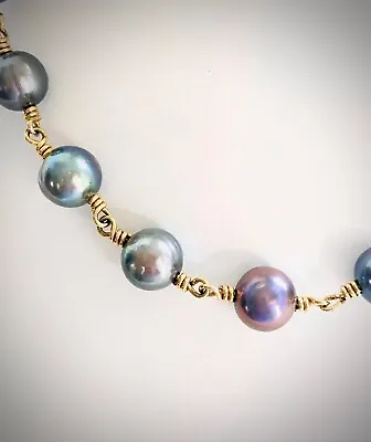 $15000 • Buy Exquisite Artisan 18K Yellow Gold Tahitian Peacock Black Pearl Necklace