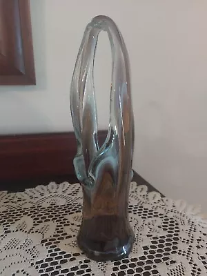 Vintage 11  MCM Swirl Art Glass Stretched Vase Basket Hand Blown  • $26.95