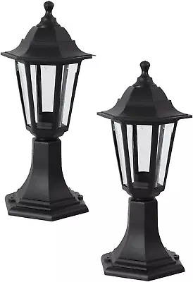 Traditional Style Black Outdoor Garden Post Top Lamp Light E27 Fitting - 2 Pack • £41.23