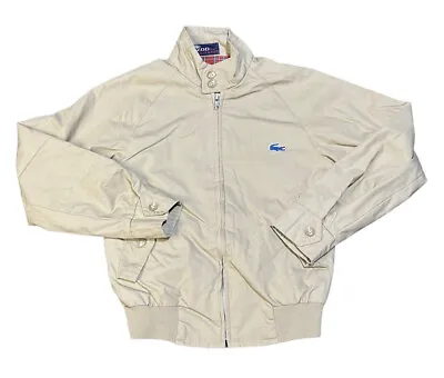 Vintage 80’s Izod Lacoste Khaki Harrington Bomber Jacket Plaid Lined Youth 12 • $29.95
