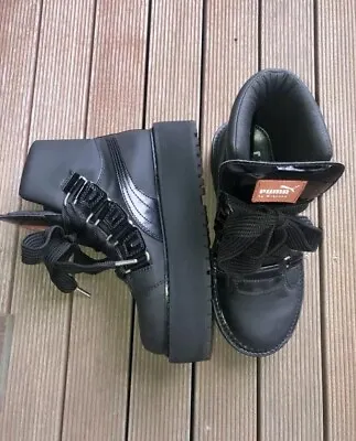 $250 • Buy Womens Puma Fenty Rihanna Black Leather Boots Size 5