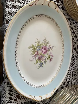 Homer Laughlin Eggshell Georgian Chateau Oval Blue Serving Platter 12 Inches • $12.99