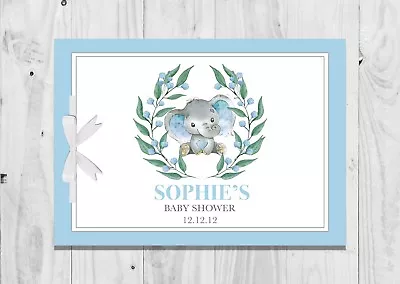 £7.48 • Buy PERSONALISED Baby Shower Guest Book, Keep Sake, Game, Blue, Elephant, Baby Boy 2