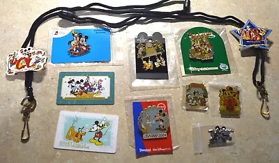 Disney Authentic Mickey & Friends Pins Lot Of 7 + 2 Lanyards 2 Guest Passes Exp • $49.95