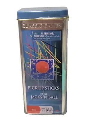 PICK-UP-STICKS & METAL JACKS 'N BALL In Blue Tin Cardinal Vintage NEW • $12