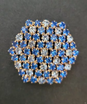 Vintage Designer Signed B. David Blue Rhinestone Gold Metal Brooch Pin • $59