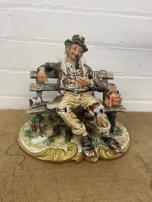 Vintage Capodimonte Bruno Merli Figurine Tramp Sleeping On A Bench • £47