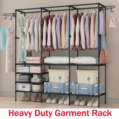 Heavy Duty Closet Organizer Metal Garment Rack Clothes Hanger Storage Shoes Rack • $52.86