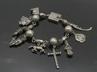 925 Sterling Silver - Vintage Antique Assorted Charms Chain Bracelet - BT7476 • $238.16