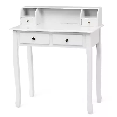 Costway Writing Desk Mission White Home Office Computer Desk 4 Drawer White • $149.99