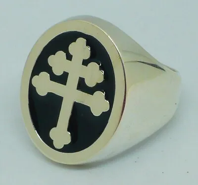 Lorraine Cross Ring In Solid Sterling Silver Magnum Pi And Black Enamel • $122