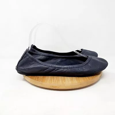 Tory Burch Ballet Flats Womens 8.5 Eddie Grey Blue Leather Slip On Shoes WORN • $24.95