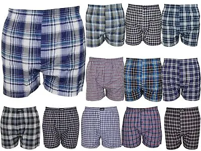 12 Pack Mens Woven Check Boxer Cotton Rich Underwear Brief Shorts Trunks S - 2XL • £8.99