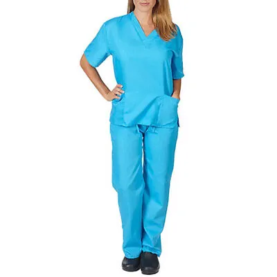 £16.43 • Buy Unisex Hospital Medical Scrub Doctor Nursing Scrubs Uniform Set.Pocket Top Pants