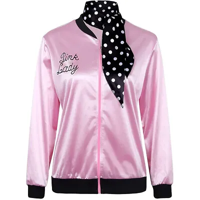 $24.22 • Buy Women’s Zip Up Satin Pink Ladies Grease Party Jacket Bomber Party Blazer Outwear