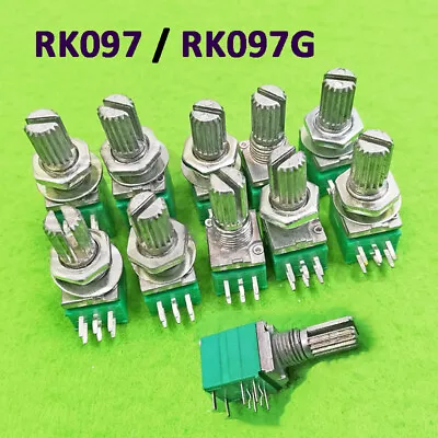 RK097G Dual Potentiometers 15mm Shaft Horizontal 5K 20K 50K 100K Value PCB Mount • £1.62