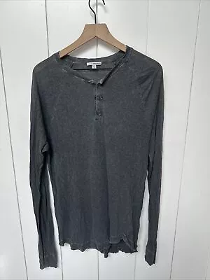 JAMES PERSE Shirt Mens Medium Size 2 Dark Gray Henley Long Sleeve Light Made USA • $30