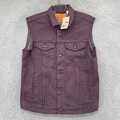 Levis Vest Mens Medium Trucker Jacket Cut-Off Style Purple Denim New Casual • $41.59