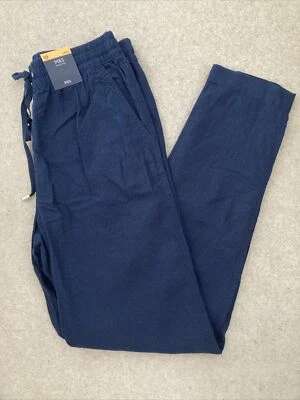 £14.99 • Buy MARKS & SPENCER WOMENS NAVY BLUE PEG LEG LINEN TROUSERS, Size 10 Long, Bnwt