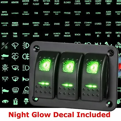 3 Gang Toggle Rocker Switch Panel USB Car Boat Marine RV Truck Green LED 12V-24V • $18.95