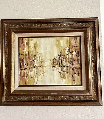 Mid Century Oil On Canvas  Grumbacher NY Bridge Reflection Abstract Painting • $165