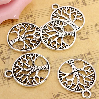 £3.41 • Buy 10/20/50X Vintage Tibetan Silver Tree Of Life Circle Charms DIY Pendants Jewelry