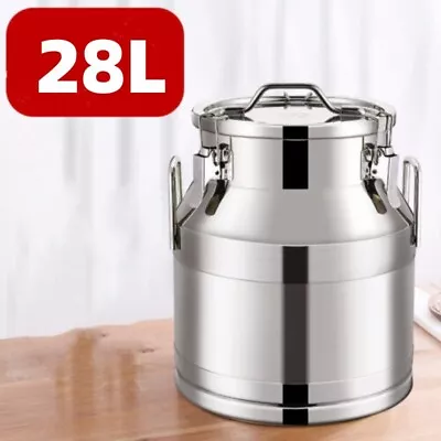 Stainless Steel Milk Can Food Grade Milk Transport Can Wine Milk Bucket Jug 28L • $71.99