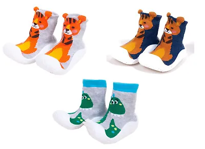 £7.25 • Buy Baby Toddler Boy Indoor Outdoor Non Slip Socks Slippers With Rubber Sole UK 3-6