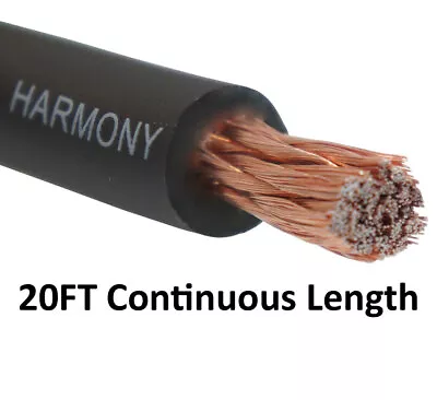 $29.99 • Buy Harmony Audio 1/0 0 Gauge Car Stereo Matte Black Power Cable Amp Wire - 20 FT
