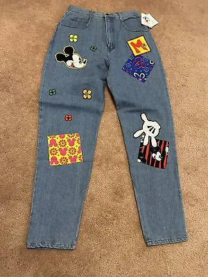 Vintage Disney Denim Mickey Mouse Silk Screen Patch Jeans Size 9/10 Blue NWT • $64.99