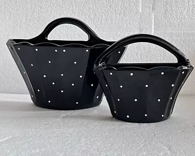 Vintage Wall Pockets Black And White Spots Retro Hanging Ceramic. • £16.99