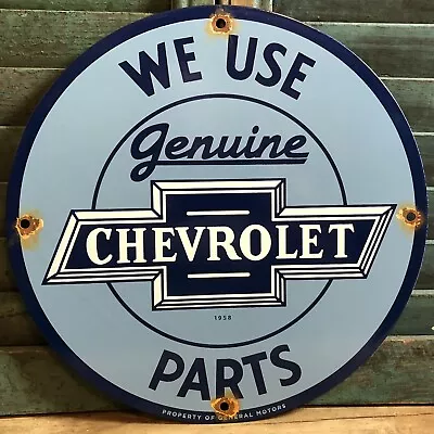 Vintage 1958 Dated Genuine Chevrolet Parts Porcelain Dealership Sign Chevy • $29.99