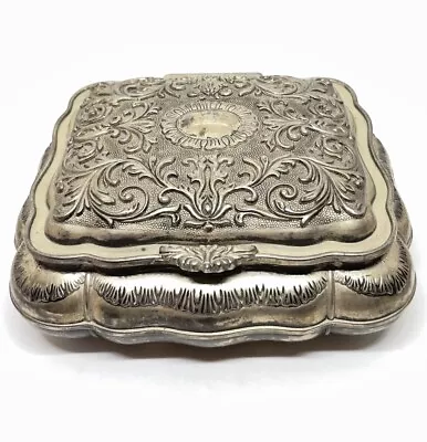 Vintage Silverplated Trinket Box Ornate Victorian Black Velvet Lining Jewelry • $20