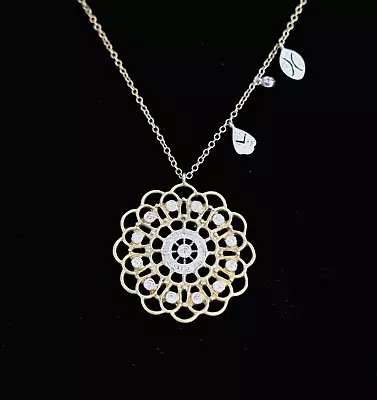 Meira T 14k Yellow White Gold Pave Diamond Flower Mandala Style Pendant Necklace • $950
