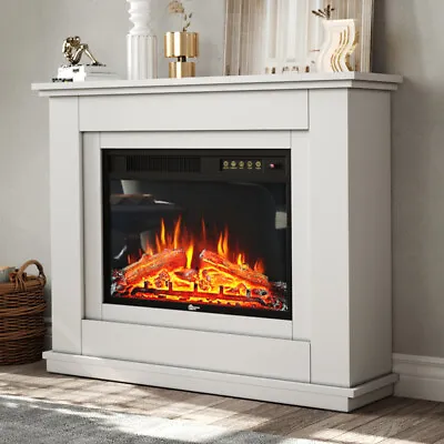 30'' Electric Fireplace LED Log Fire Flame White Surround Heater Set With Remote • £129.95