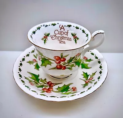 CHRISTMAS VINTAGE 1992 ~ A Cup Of Tea ~ Bone China TEACUP & SAUCER Tom Hegg VGC • $18.88