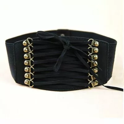 Vintage 90s Lace-Up Corset Wide Black Belt Steampunk Pirate Stretch Elastic Belt • $11.95