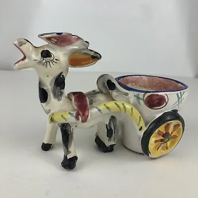 Vintage Hand Painted Italian Pottery Braying Donkey Pulling Cart Planter • $24.99