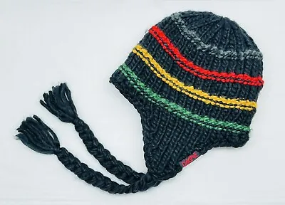 Vintage DAKINE Rasta Beanie Hat W Ear Flap Chunky Knit Winter Ski Snowboard NWOT • $9.99