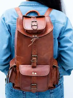 Bag For Men's New Vintage Rich Waxed Leather Back Pack Rucksack Travel • $72.81