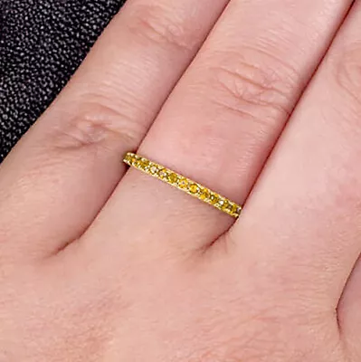 14k Gold Mandarin Yellow Garnet Stackable Ring Full Eternity Band Wedding Thin • $179