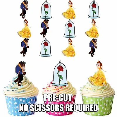 £3.75 • Buy PRECUT Disney Princess Belle Beast 12 Edible Cupcake Toppers Party Decorations 