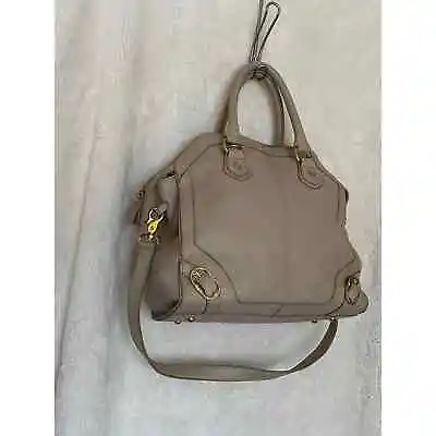 $62 • Buy Emma Fox Taupe Top Zip Leather Satchel Shoulder Bag Convertible Handbag Buckles