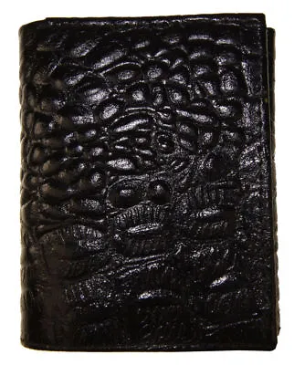 Black Genuine Leather Men's Trifold Wallet Croc Print Thin Front Pocket • $15.87