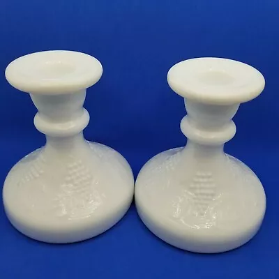 Westmoreland Harvest Grape Milk Glass Candle Stick Holders 4.5 Inches High. • $7.50