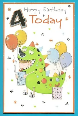XL SIZE 4th Happy Birthday Boy's Greeting Card 4 Years Old Extra Large Age 4 • £3.35