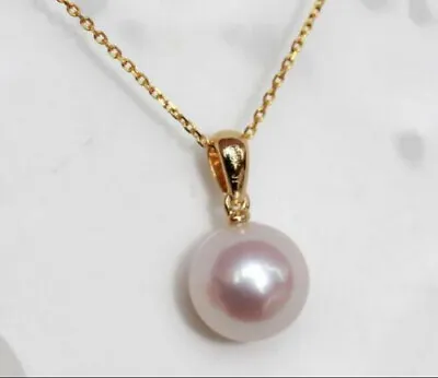 Real AAA++ 8-9MM NATURAL White Akoya ROUND Pearl Pendants 18k Pure Yellow Gold • $69.99
